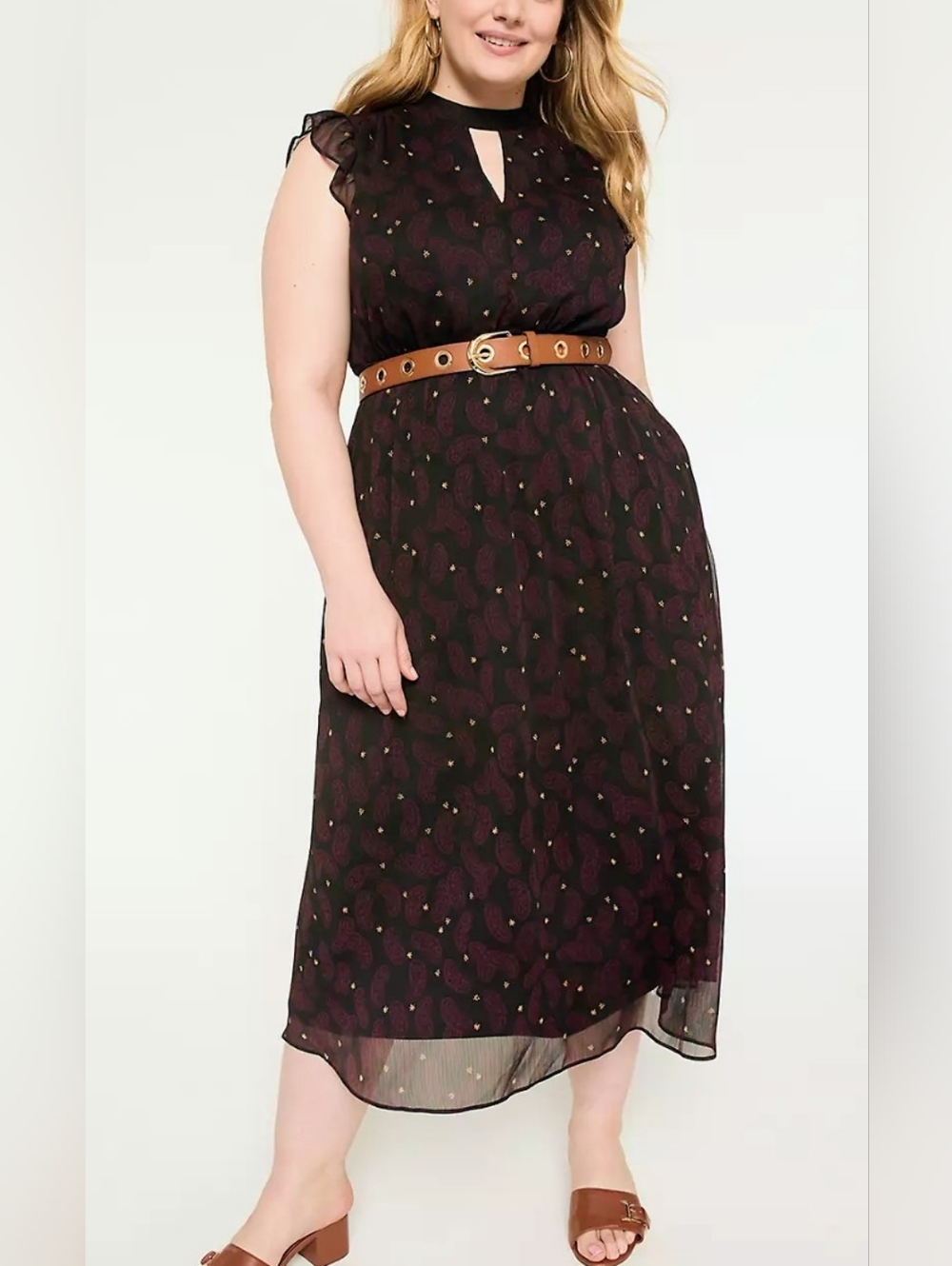 Layne Bryant Flutter Sleeve Mock Neck Midi Dress